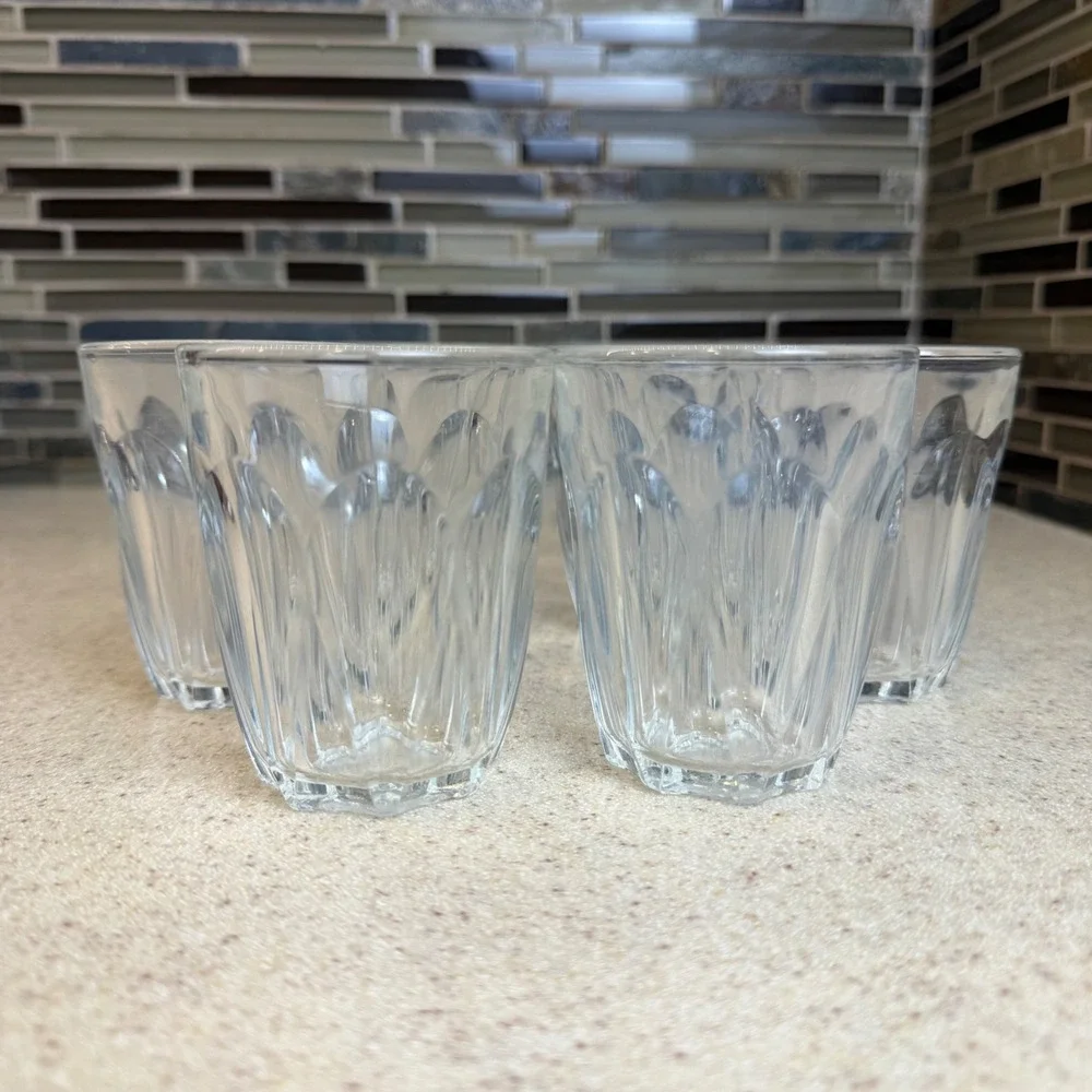 VTG Vetravir Italy Clear Glass Juice Glasses Set of 6 Paneled Scalloped Art Deco